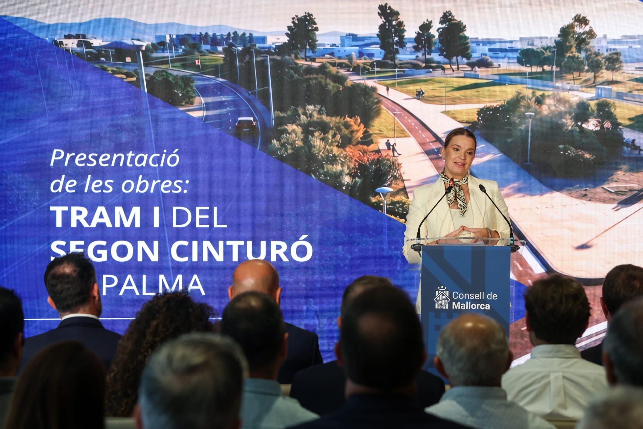 La presidenta Porhens durante la presentación de las obras del Tram I del segundo cinturón de Palma.